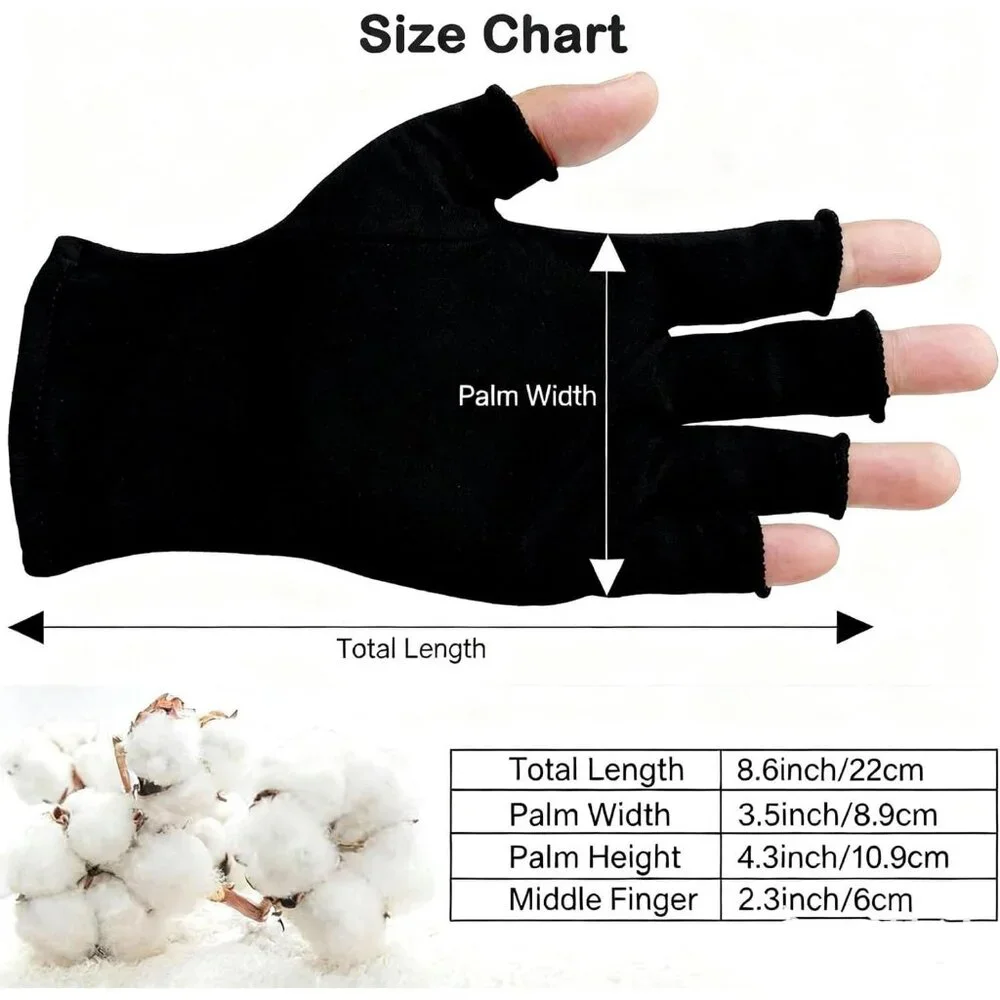 Women's Black One Size 4 Pairs Cotton Fingerless Fits Most Gloves Design